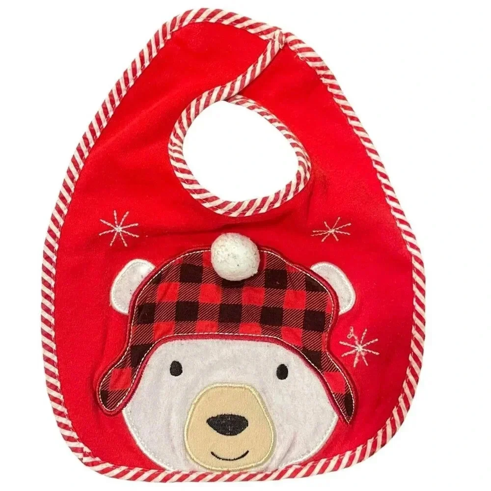 Baby Essentials Red & Black Christmas Polar Bear Bib, Unisex, One Size